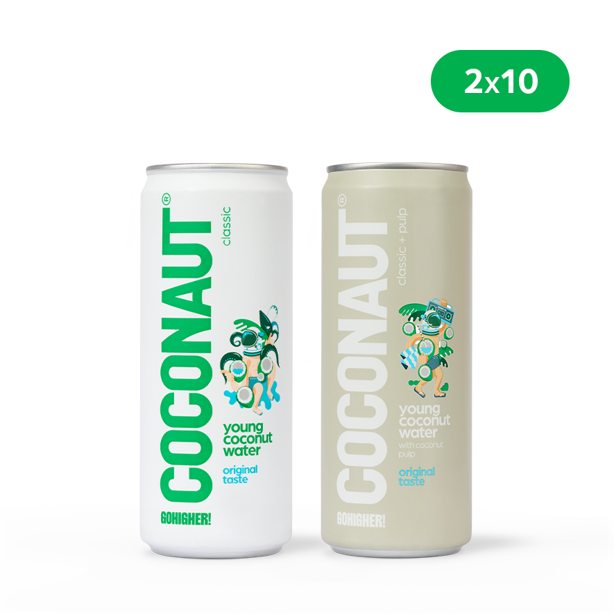 Naturalna woda kokosowa 320 ml MIX 2x10 (zestaw 20 sztuk)