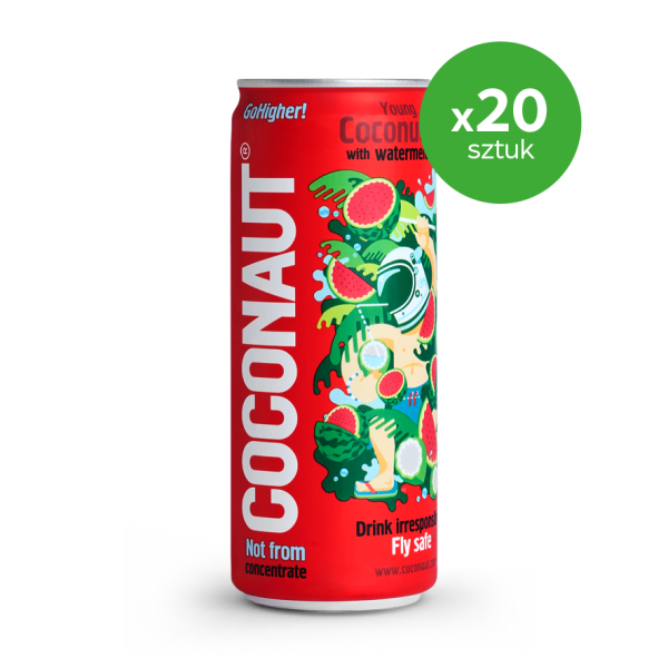 Woda kokosowa z młodego kokosa z sokiem arbuzowym 320 ml (zestaw 20 sztuk)