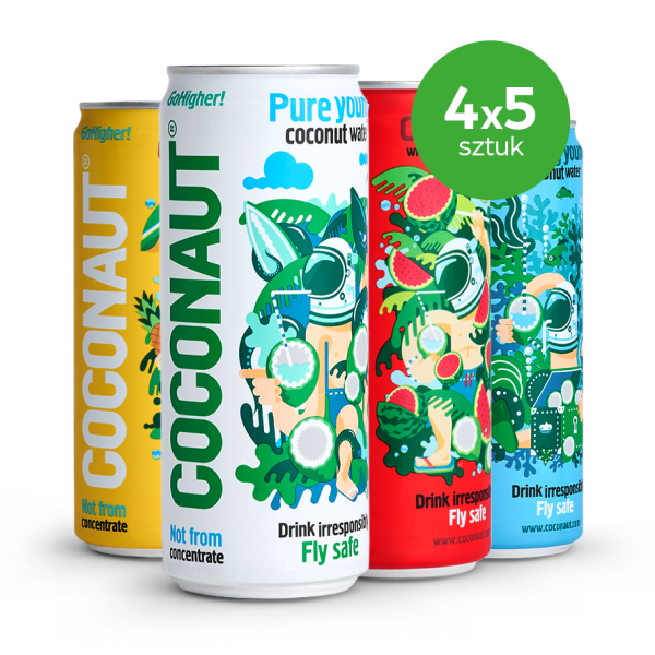 Woda kokosowa z młodego kokosa 320 ml MIX 4x5 (zestaw 20 sztuk)