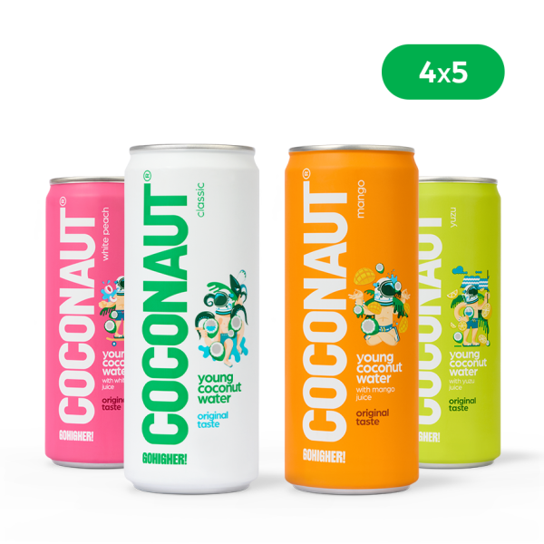 Woda kokosowa z młodego kokosa 320 ml MIX 4x5 (zestaw 20 sztuk)
