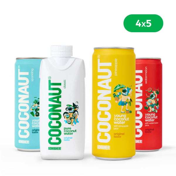 Woda kokosowa MIX 4x5 (zestaw 20 sztuk)
